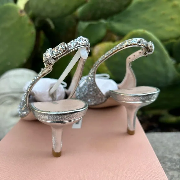 Miu Miu Slingback Silver Glitter Heels Size 37 - Picture 7 of 9